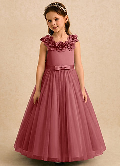 Azazie Eden Blumenmädchenkleider Ballkleid Plissee Tüll Kleid Antike Rose image4