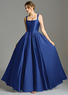 Azazie Verina Bridesmaid Dresses Royal Blue A-Line Pleated Stretch Satin Dress image4
