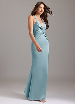 Azazie Valerie Bridesmaid Dresses Moody Blue Mermaid Pleated Stretch Satin Dress image4