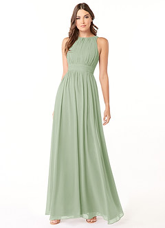 Azazie Luz Bridesmaid Dresses Dusty Sage A-Line Lace Chiffon Dress image3