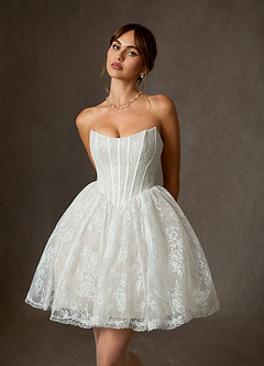 Azazie Clover Hochzeitskleider Ballkleid Schulterfrei Spitze Kleid Diamantweiß image6