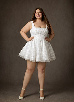 Azazie Kristi Trouwjurken Jurk van Kralen met A-Lijn met Zakken Diamant Wit image1