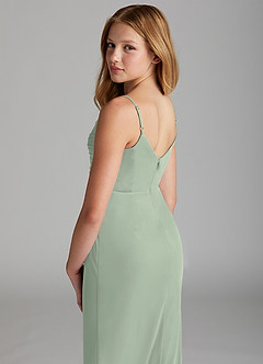 Azazie Deandra Junior Dusty Sage Sheath Mesh Dress image5