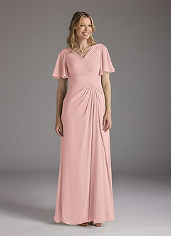 Azazie Morning Glory Mother of the Bride Dresses Powder Pink A-Line V-Neck Ruched Chiffon Dress image1