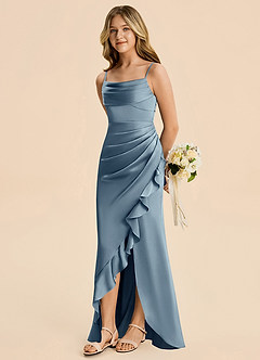 Azazie Mia Junior Robe Sirène en Satin extensible Plissé Bleu Poussiéreux image4