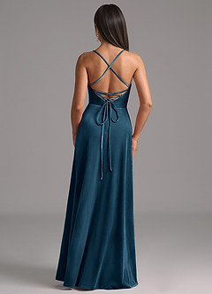 Azazie Mei Bridesmaid Dresses Blue Topaz A-Line Corset Velvet Dress image4