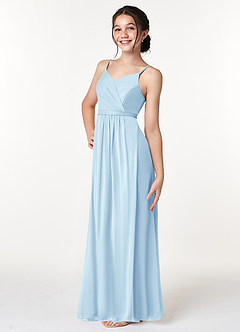 Azazie Luxy Junior Sky Blue Pleated Mesh Dress image5