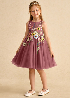 Azazie Prima Robe Demoiselle D'honneur Fillette Robe Trapèze en Tulle Arc Améthyste image5