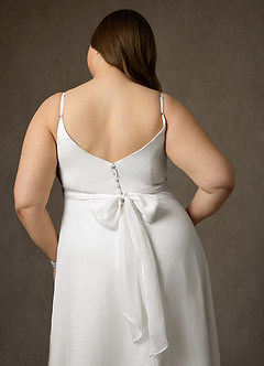 Azazie Kali Wedding Dresses Diamond White A-Line V-Neck Pleated Crinkle Chiffon Dress image9