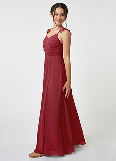 Azazie Emily Junior A-Linie Gestreift Chiffon Kleid Granatapfelrot image3