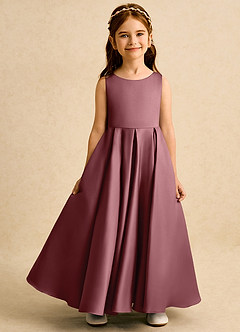 Azazie Pepper vestidos de niña de las flores Vestido de Rosa Del Desierto de Satin Mate de Corte En A con Plisado image4