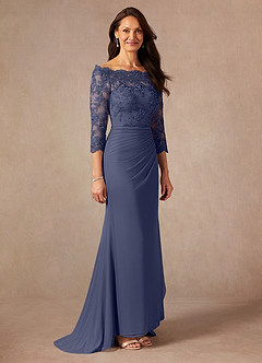 Azazie Rhonda 신부의 어머니 드레스 인어 오프 더 숄더 망사 스윕 트레인 드레스 image6