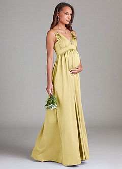 Azazie Emree Maternity Bridesmaid Dresses A-Line Stretch Satin Floor-Length Dress with Pockets image4