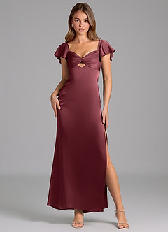 Azazie Demia Bridesmaid Dresses Merlot Sheath Sweetheart Neckline Stretch Satin Dress image1