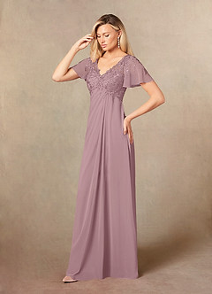 Azazie Holga Mother of the Bride Dresses Dusty Rose A-Line V-Neck Lace Chiffon Dress image3