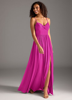 Azazie Zeya Bridesmaid Dresses Fuchsia A-Line Pleated Mesh Dress image3