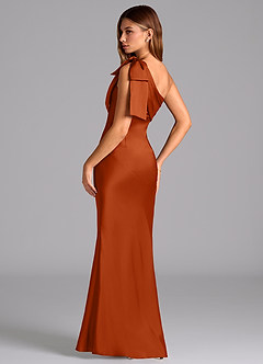 Azazie Yuanna Bridesmaid Dresses Burnt Orange Mermaid One Shoulder Stretch Satin Dress image6