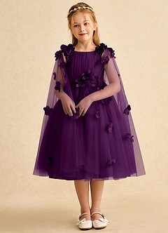 Azazie Staria Flower Girl Dresses Grape Ball-Gown Ruched Tulle Dress image3