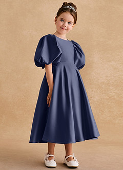 Azazie Sugarplum Flower Girl Dresses Stormy A-Line with Sleeves Matte Satin Dress image6