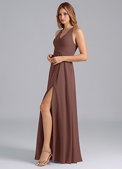 Azazie Dorota Vestidos de madrinha de casamento Vestido Café Expresso de Chiffon de Linha A com Plissado image5