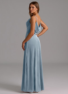 Azazie Olaine Final Sale Dusty Blue A-Line Pleated Velvet Dress image6