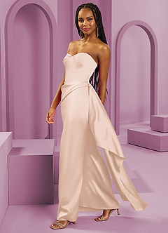 Barbie ♥ Azazie Jurken voor bruidsmeisjes Converteerbaar Jurk van Stretch Satijn met Kolom Strapless Blozend Roze image6
