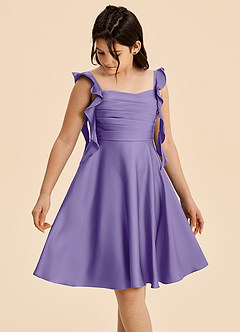 Azazie Kira Junior Tahiti A-Line Ruched Stretch Satin Dress image4