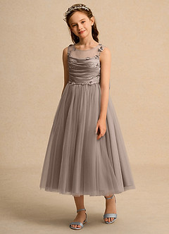 Azazie Snowball Girl vestidos de niña de las flores Vestido de Gris Pardo de Tul de Princesa con Plisado image5