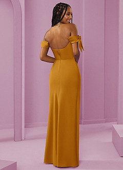 Barbie ♥ Azazie Bridesmaid Dresses Butterscotch Sheath Off the Shoulder Stretch Satin Convertible Dress image7