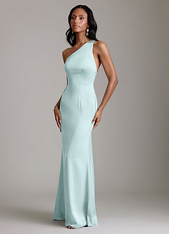 Azazie Voni Bridesmaid Dresses Sea Glass Mermaid One Shoulder Stretch Satin Dress image6