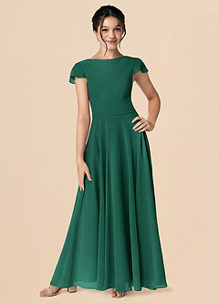 Azazie Payton Emerald A-Line Bow Chiffon Dress image1