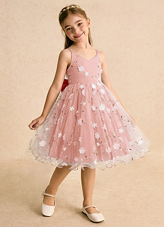 Azazie Junebug Flower Girl Dresses Rosette Ball-Gown Spaghetti Strap Tulle Dress image2