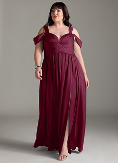 Azazie Lianne Bridesmaid Dresses Mulberry A-Line Off the Shoulder Stretch Satin Dress image11