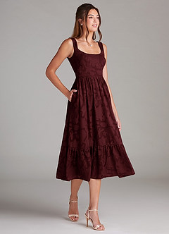 Azazie Alissa Bridesmaid Dresses Cabernet A-Line with Pockets Floral Burnout Dress image4