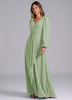 Azazie Omari Bridesmaid Dresses Dusty Sage A-Line Long Sleeve Chiffon Dress image4
