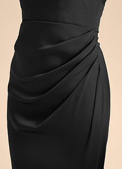 Azazie Renna Junior A-Linie Plissee Stretch-Satin Kleid Schwarz image7