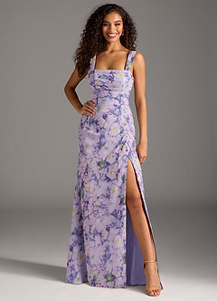 Azazie Jesaphine Robes de demoiselle d'honneur Robe Fourreau en Mousseline de soie Arc Lilas En Fleurs image4