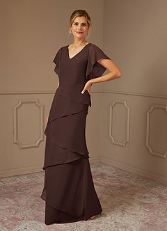 Azazie OHara Mother of the Bride Dresses Ganache A-Line V-Neck Chiffon Dress image4