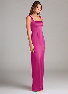 Azazie Flori Bridesmaid Dresses Fuchsia Sheath Side Slit Stretch Satin Dress image3