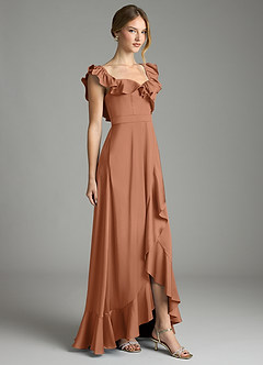 Azazie Lyra Bridesmaid Dresses Bronzer A-Line Off the Shoulder Stretch Satin Convertible Dress image5