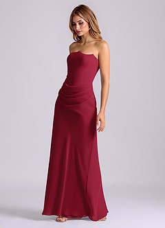 Azazie Debby Bridesmaid Dresses Burgundy Mermaid Strapless Chiffon Dress image3