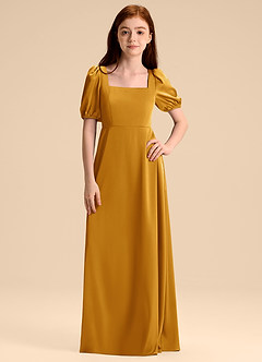 Azazie Briar Junior Vestido de Caramelo de Satén Elástico de Corte en A con Lazo image6