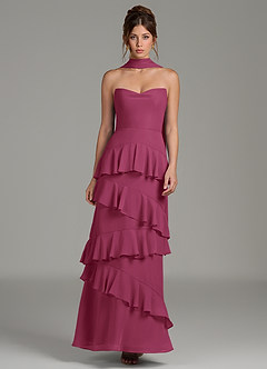 Azazie Imani Final Sale Steel Blue A-Line Ruched Chiffon Dress image1