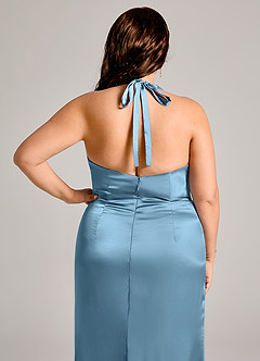 Azazie Valerie Robes de demoiselle d'honneur Robe Sirène en Satin extensible Plissée Acier Bleuté image8