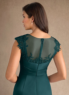 Azazie Santa Barbara Mère de la mariée Robes Robe Fourreau en Satin extensible Plissée Vert Pin image8