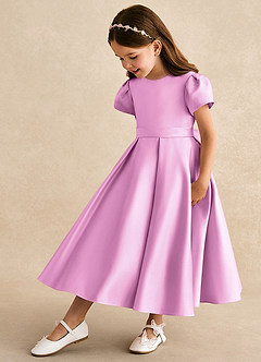 Azazie Princess Flower Girl Dresses Candy Pink A-Line Pleated Matte Satin Dress image1