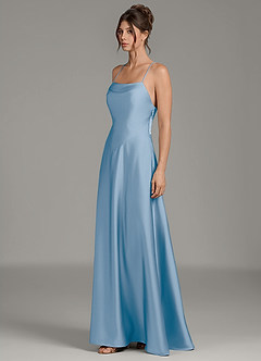 Azazie Eris Bridesmaid Dresses Powder Blue A-Line Pleated Stretch Satin Dress image4