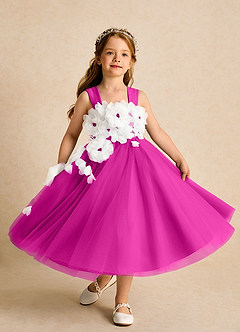 Azazie Dovey Flower Girl Dresses Fuchsia Ball-Gown Bow Tulle Dress image4