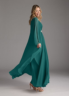Azazie Drew Mother of the Bride Dresses Peacock A-Line Pleated Chiffon Dress image7