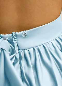 Azazie Nellia vestidos de niña de las flores Vestido de Azul Cielo de Satin Mate de Corte En A con Lazo image7